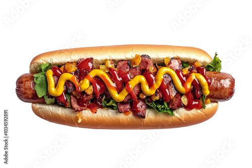 Hot dog in advertising style. Fast food concept. Isolated background, PNG template for the project