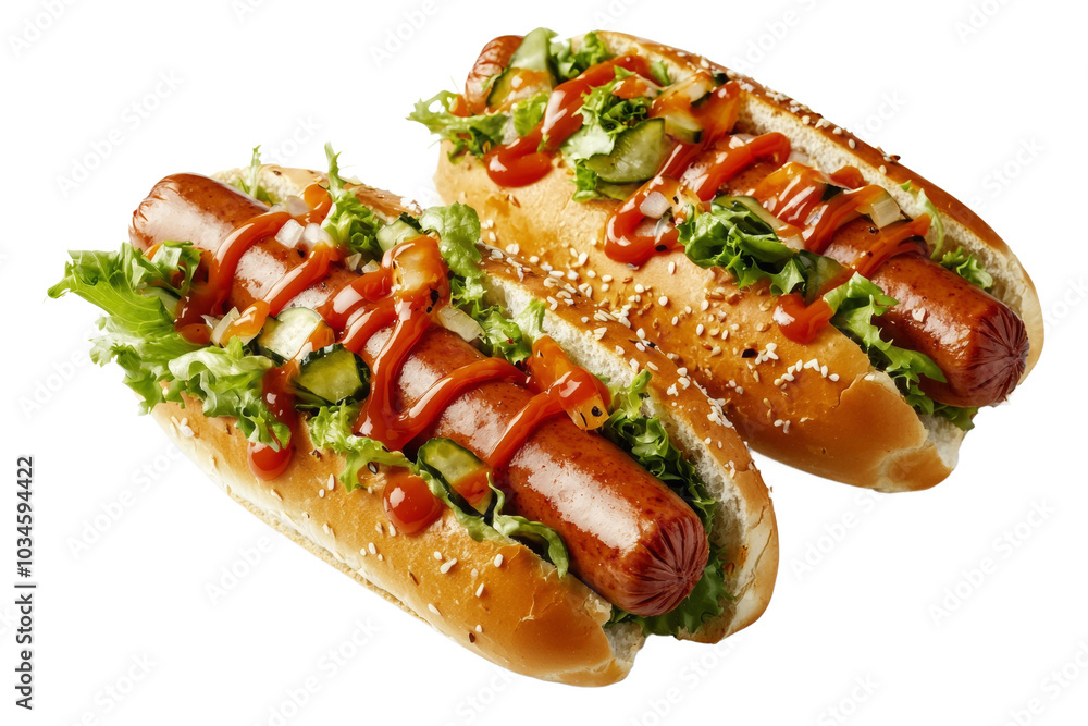Hot dog in advertising style. Fast food concept. Isolated background, PNG template for the project Hot dog in advertising style. Fast food concept. Isolated background, PNG template for the project