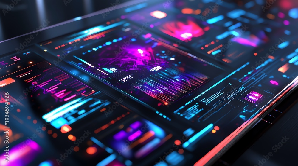 Futuristic digital interface with glowing data visualizations. Futuristic digital interface with glowing data visualizations.