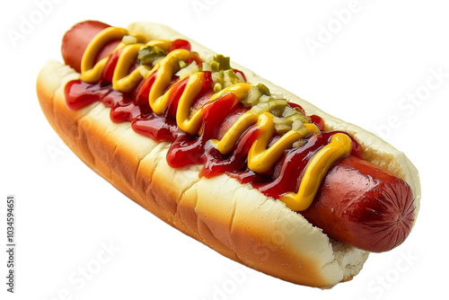 Hot dog in advertising style. Fast food concept. Isolated background, PNG template for the project photo