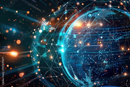 Wallpaper Mural digital map of the Earth globe with lines connecting various points on the globe Torontodigital.ca