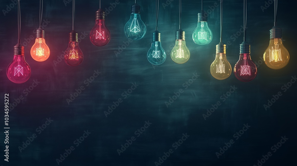 Colorful hanging lights illuminate a dark background in an artistic arrangement, creating a vibrant atmosphere for any space Colorful hanging lights illuminate a dark background in an artistic arrangement, creating a vibrant atmosphere for any space