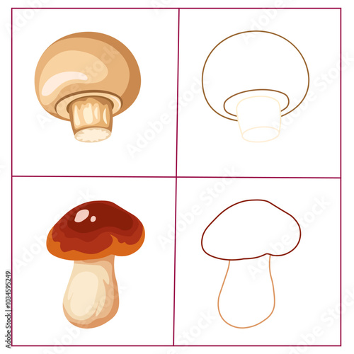 Mushrooms coloring page for little children