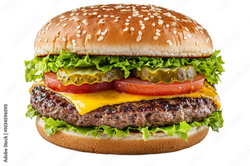 Burger or hamburger on isolated background, PNG template for installation in the project. Fast food advertising Burger or hamburger on isolated background, PNG template for installation in the project. Fast food advertising