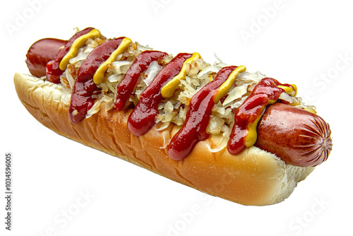 Hot dog in advertising style. Fast food concept. Isolated background, PNG template for the project photo