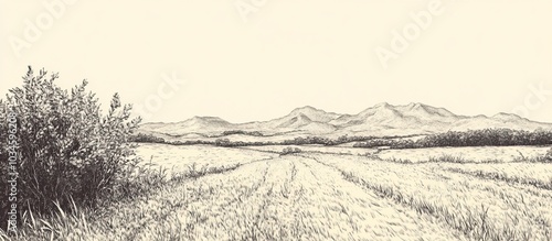 Pencil Sketch of a Serene Mountain Landscape
