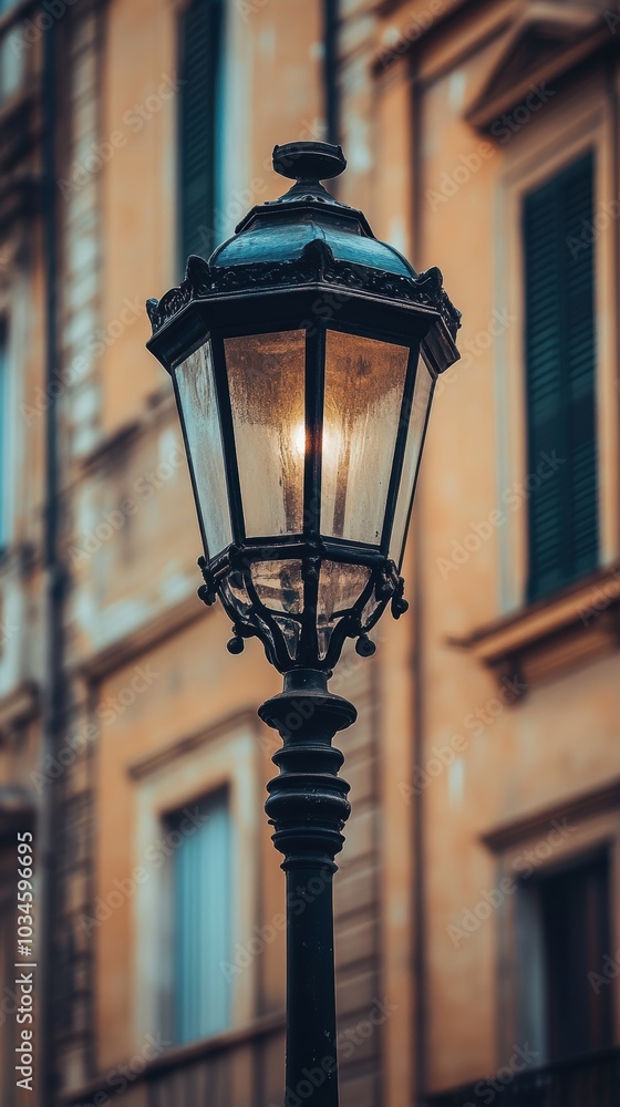 Old fashioned street lamp illuminating european architecture Old fashioned street lamp illuminating european architecture