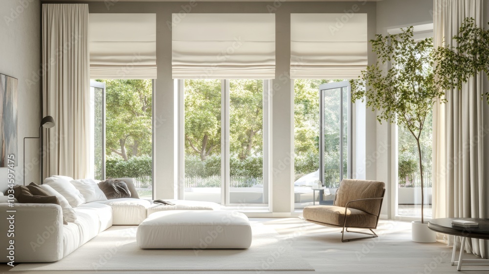 Modern Living Room with Large Windows and Minimalist Design Modern Living Room with Large Windows and Minimalist Design