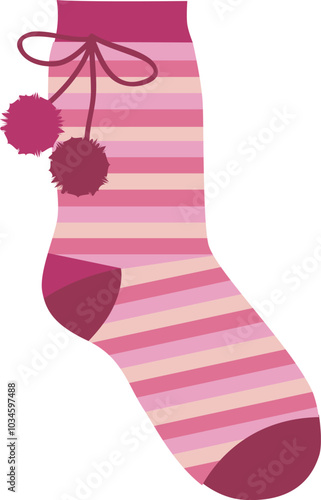 Striped sock icon. Funny garment. Clothes fashion