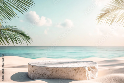 Wallpaper Mural Photo Summer sand and tropical sea background with abstract stone podium background Torontodigital.ca