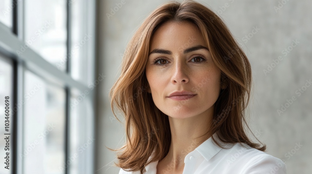 Portrait of a Woman with Brown Hair Looking at the Camera Portrait of a Woman with Brown Hair Looking at the Camera