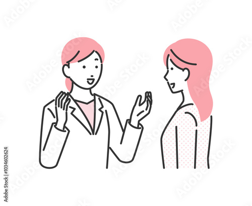 女性医師と診察を受けている女性のイラスト