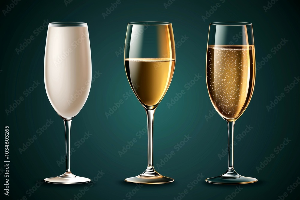 Three wine glasses with different levels of liquid in them Three wine glasses with different levels of liquid in them