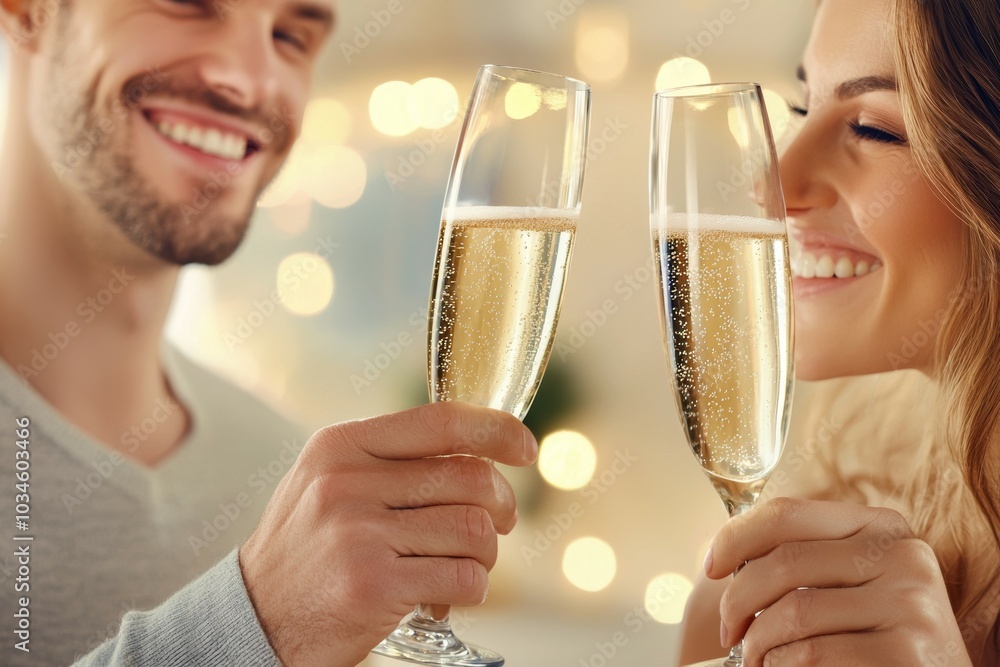 Φωτογραφία A man and woman are holding champagne glasses and smiling at the camera
