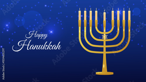 Hanukkah Jewish holiday sign of spiritual rebirth. Background with glow. Victory light over darkness. Memory of miracle. Design invitation card postcard poster. Vector illustration.