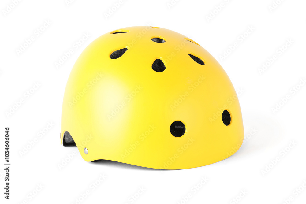 Fototapeta premium One yellow bicycle helmet isolated on white