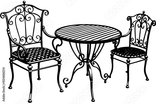 Wrought iron furniture vector art illustration