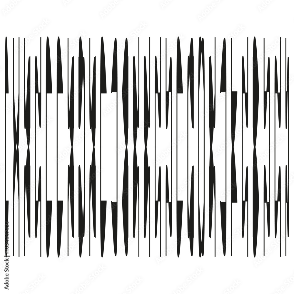 Abstract mirrored black vertical lines forming sharp blade like shapes in a symmetrical geometric pattern. Abstract mirrored black vertical lines forming sharp blade like shapes in a symmetrical geometric pattern.