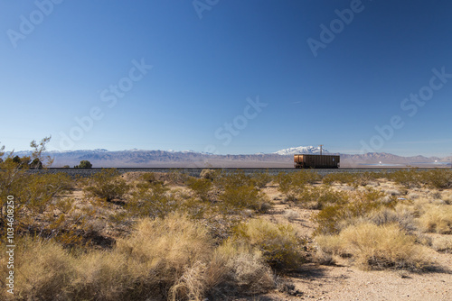 Wallpaper Mural Cargo train car in the desert with snow covered mountain background Torontodigital.ca