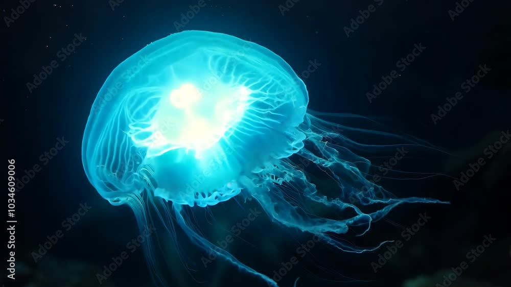 A large blue jellyfish is floating in the water A large blue jellyfish is floating in the water