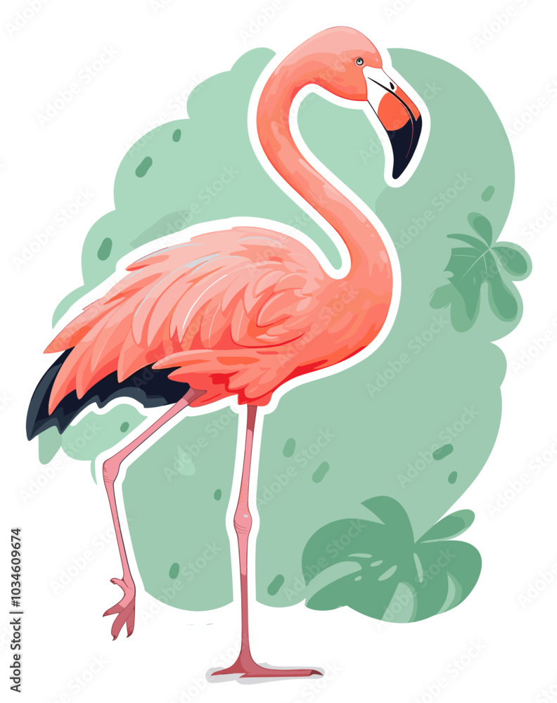 Fototapeta premium Colorful Flamingo cartoon sticker illustration
