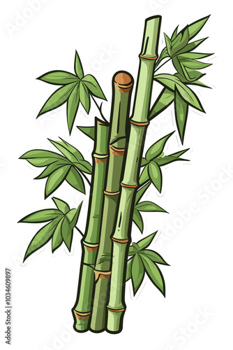 Bamboo branches cartoon sticker on transparent background