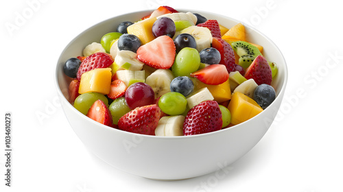  a fresh and creamy fruit salad, beautifully arranged in a pristine white bowl