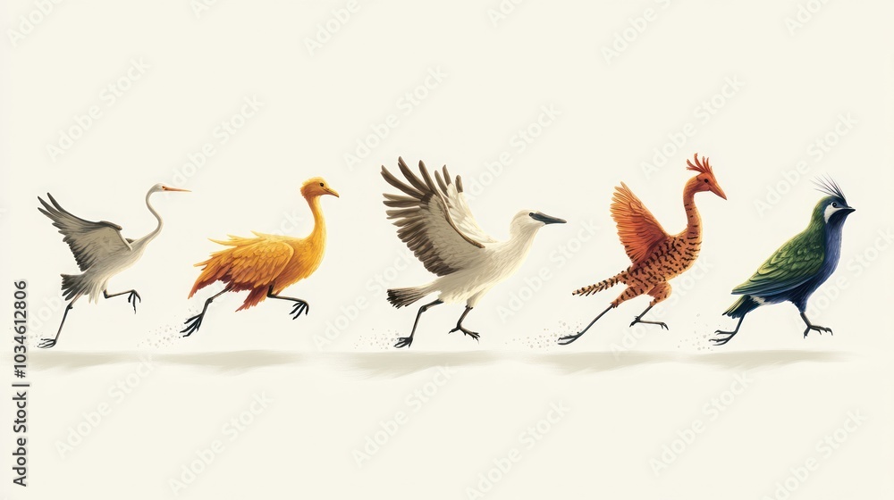 Fototapeta premium Five Birds Running