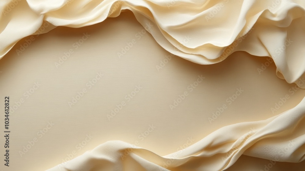 A soft cream-colored fabric is beautifully draped, creating gentle waves and folds against a neutral background, perfect for artistic projects or textile displays. A soft cream-colored fabric is beautifully draped, creating gentle waves and folds against a neutral background, perfect for artistic projects or textile displays.