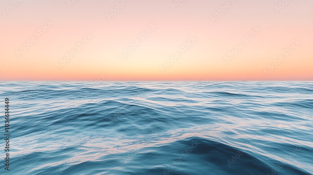 Obraz premium A calm sea with gentle waves and a pink sunset in the background.