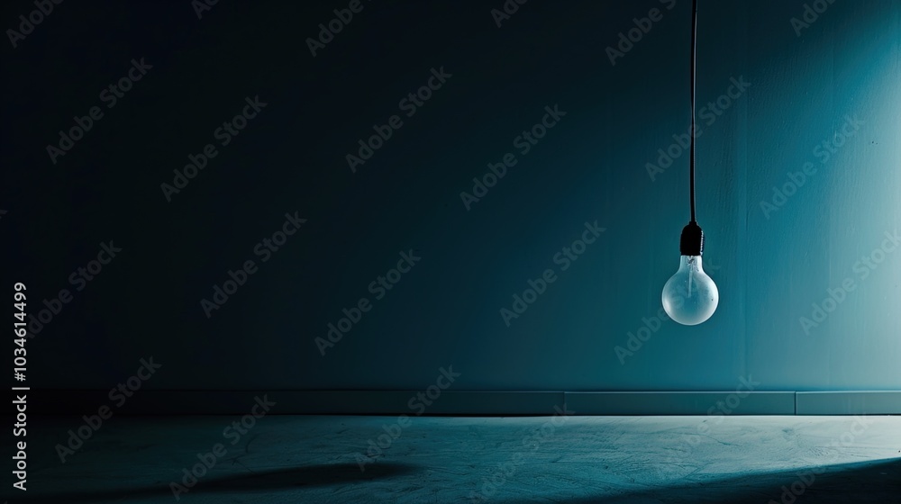 Dark empty room with single flickering light bulb casting long shadows, emphasizing absence of power and eerie atmosphere, minimalist setting with focus on light bulb's glow. Dark empty room with single flickering light bulb casting long shadows, emphasizing absence of power and eerie atmosphere, minimalist setting with focus on light bulb's glow.