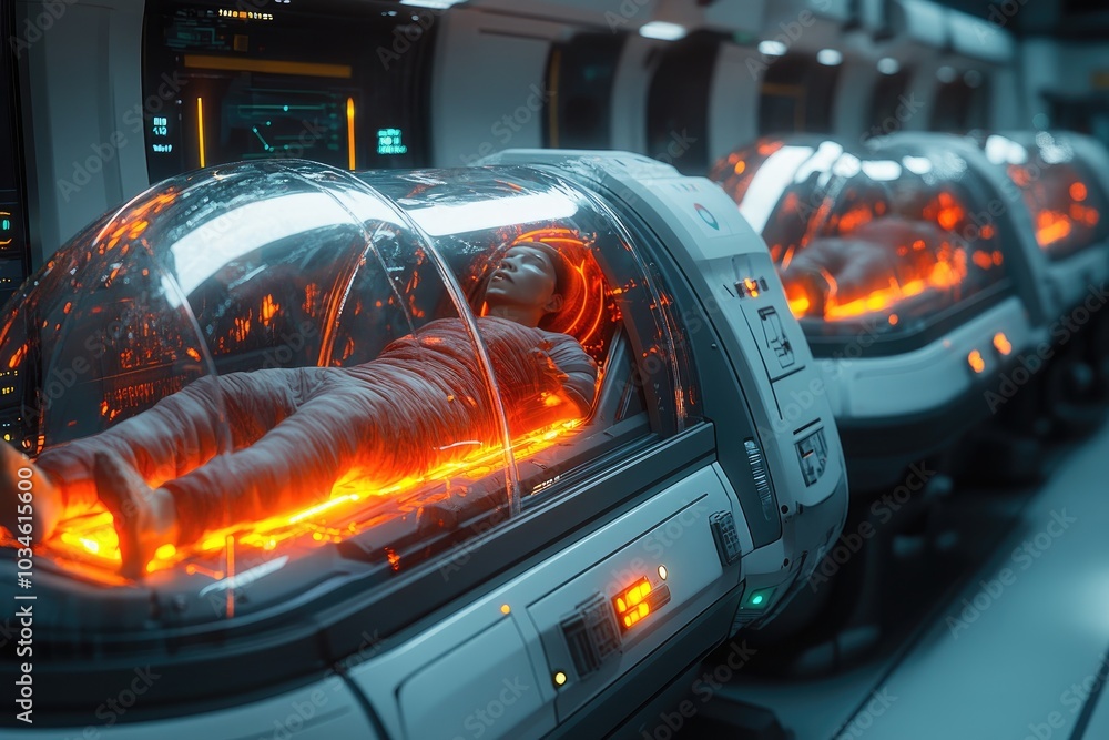 Cryogenic Sleep Pods in Futuristic Spacecraft, Cryogenic Stasis ...