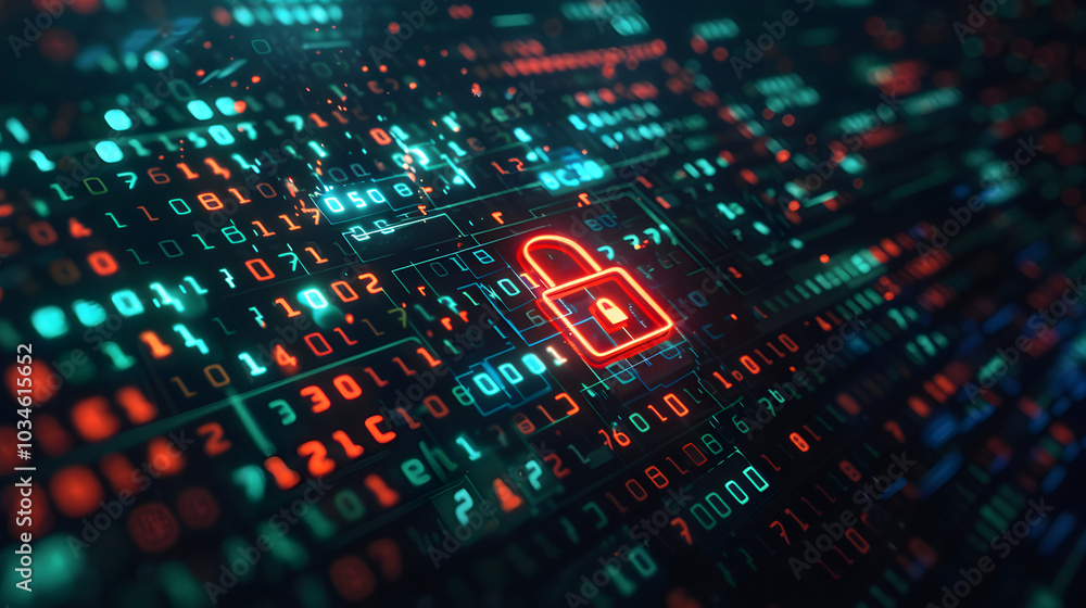 a Locked Computer Screen with Encrypted Code displaying a visual representation of digital security a Locked Computer Screen with Encrypted Code displaying a visual representation of digital security