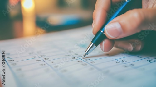 Close Up Of Hand Writing On Calendar