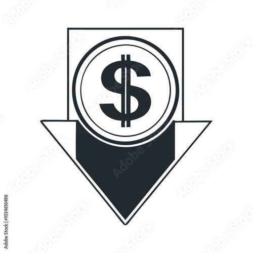 Down arrow with dollar for low banking cost vector icon design