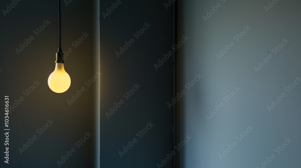 Dark empty room with single flickering light bulb casting long shadows, emphasizing absence of power and eerie atmosphere, minimalist setting with focus on light bulb's glow. Dark empty room with single flickering light bulb casting long shadows, emphasizing absence of power and eerie atmosphere, minimalist setting with focus on light bulb's glow.