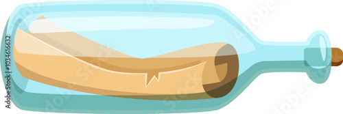 Letter in bottle cartoon icon. Retro marine paper note