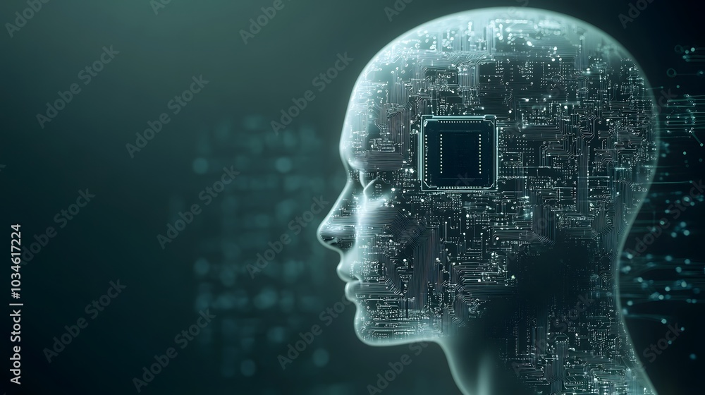 Obraz premium A Human Silhouette with a Circuit Board as a Brain