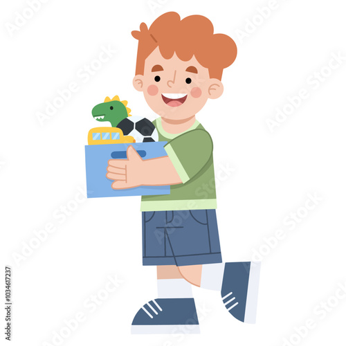 Vector illustration of a boy carrying a toy box