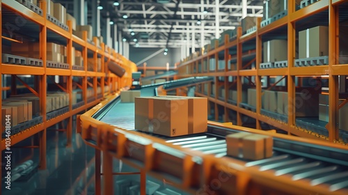 Efficient courier sorting packages inside a modern warehouse utilizing a conveyor belt system for streamlined organization and distribution of parcels for improved logistics operations