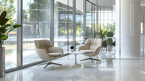 modern office interior with armchair, Office Lounge Area with Stylish Furniture