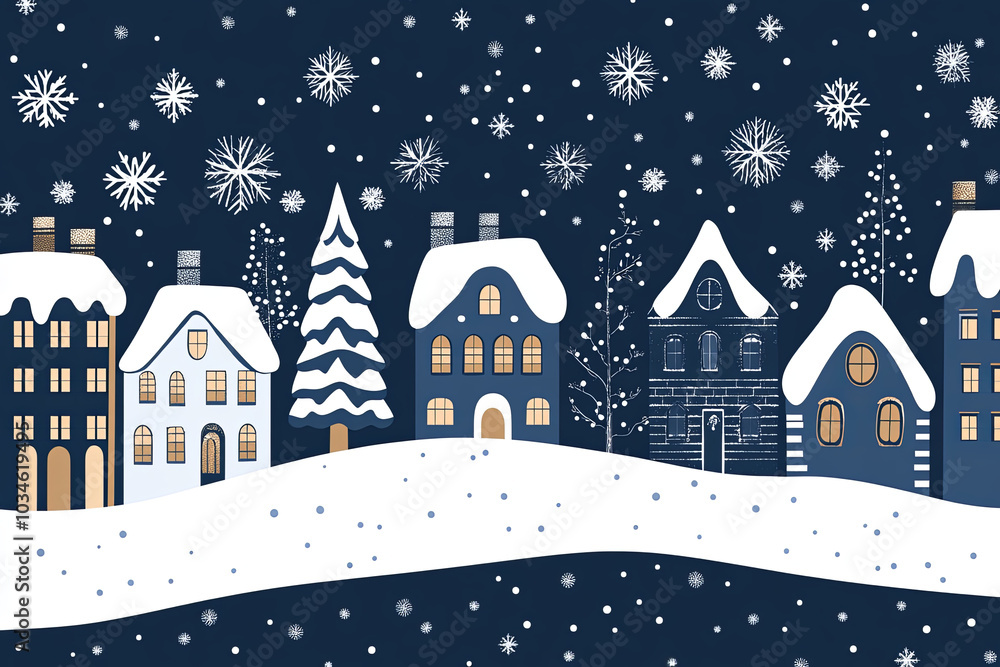 Fototapeta premium Winter snowy town at night
