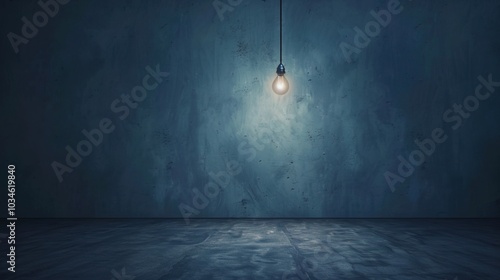 Dark empty room with single flickering light bulb casting long shadows, emphasizing absence of power and eerie atmosphere, minimalist setting with focus on light bulb's glow.