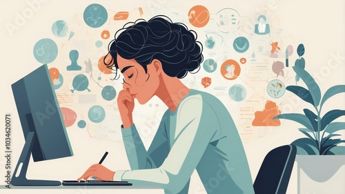 Mental health disorder problem, 2d illustration 