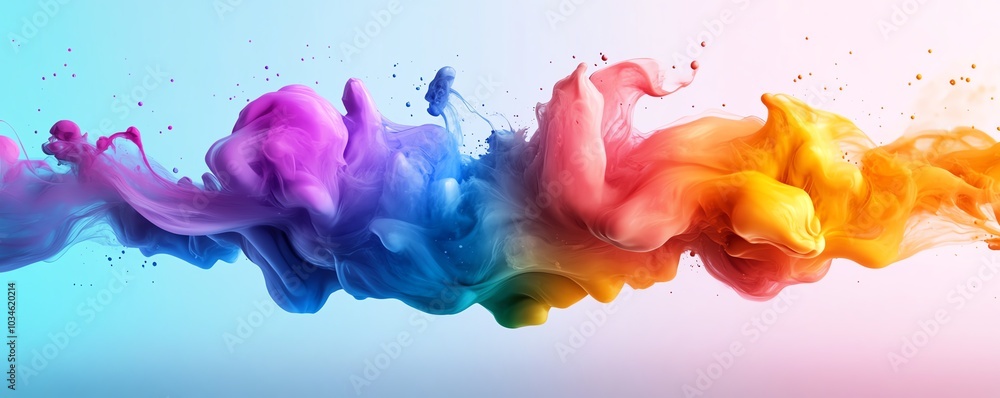 Abstract 3D rendering featuring a rainbow color ink splatter background Abstract 3D rendering featuring a rainbow color ink splatter background