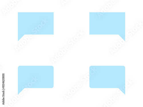 ミニマルな長方形吹き出しセットA：カクカク下付き水色