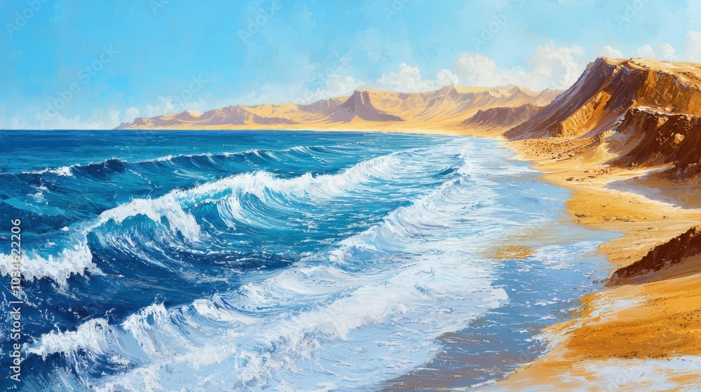 Naklejka premium Nature's Harmony: Ocean Meets Desert in High Definition