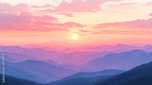 A stunning sunset over a vast mountain range with a vibrant pink and purple sky.