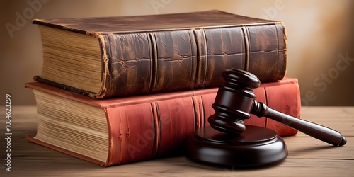 law book and gavel placed strategically on a wooden table, symbolizing justice and authority, with a focus on legal education and practice (8) photo