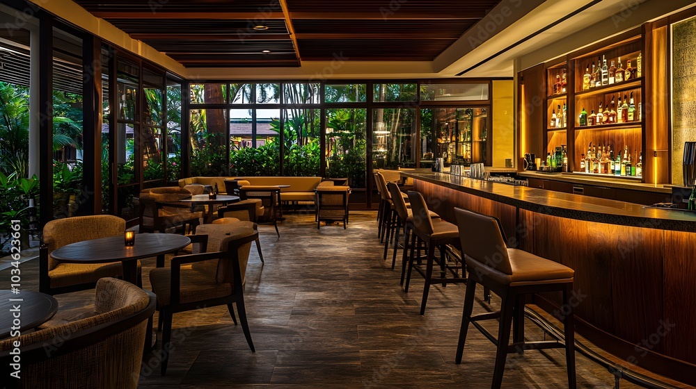 113. A cozy bar area with seating and an empty space for a product 113. A cozy bar area with seating and an empty space for a product